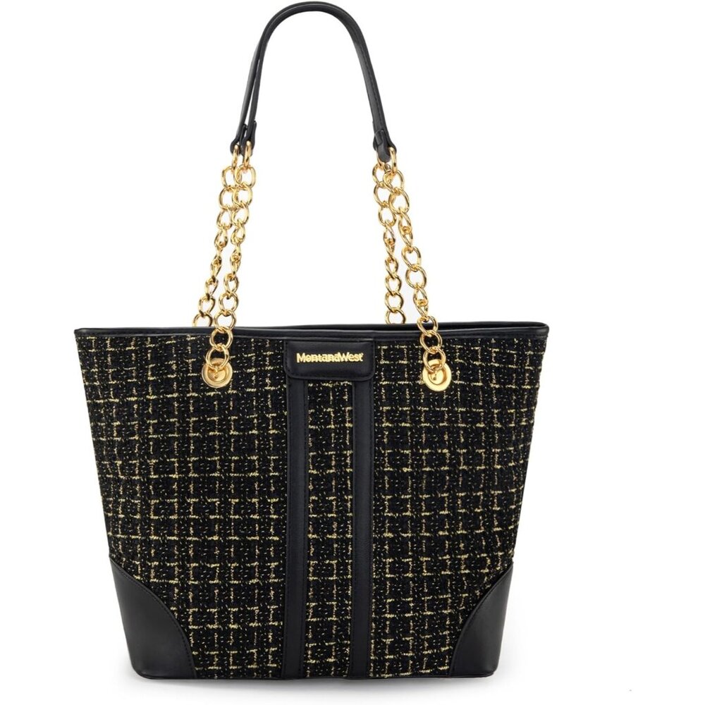 Montana West Women A-black Zipper Pocket Quilted Chain Shoulder Strap Purse